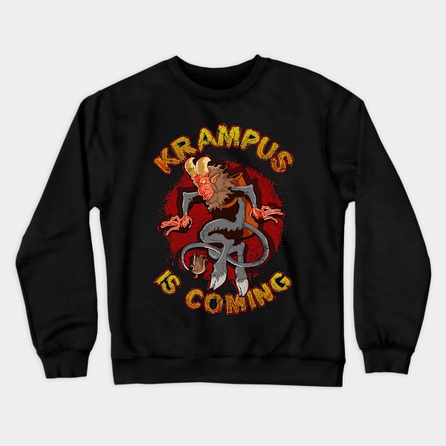 Krampus Is Coming Christmas Humor Funny Crewneck Sweatshirt by E